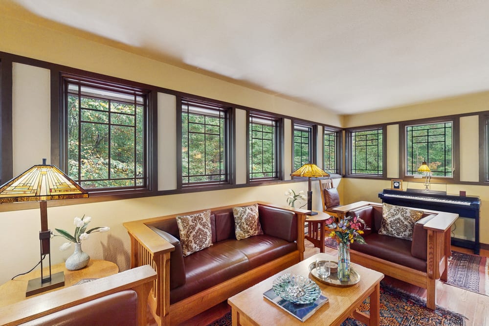 Art-filled living room in a Deep Creek cabin